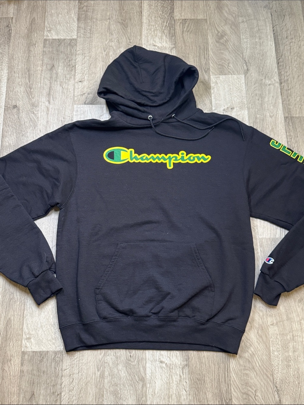 Seattle - Champion Black Hoodie with Neon Green and Yellow Logo